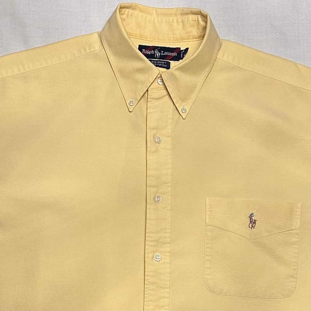 Ralph Lauren Big Shirt Collection Yellow Short Sleeve Button Down Logo 2XL XXL